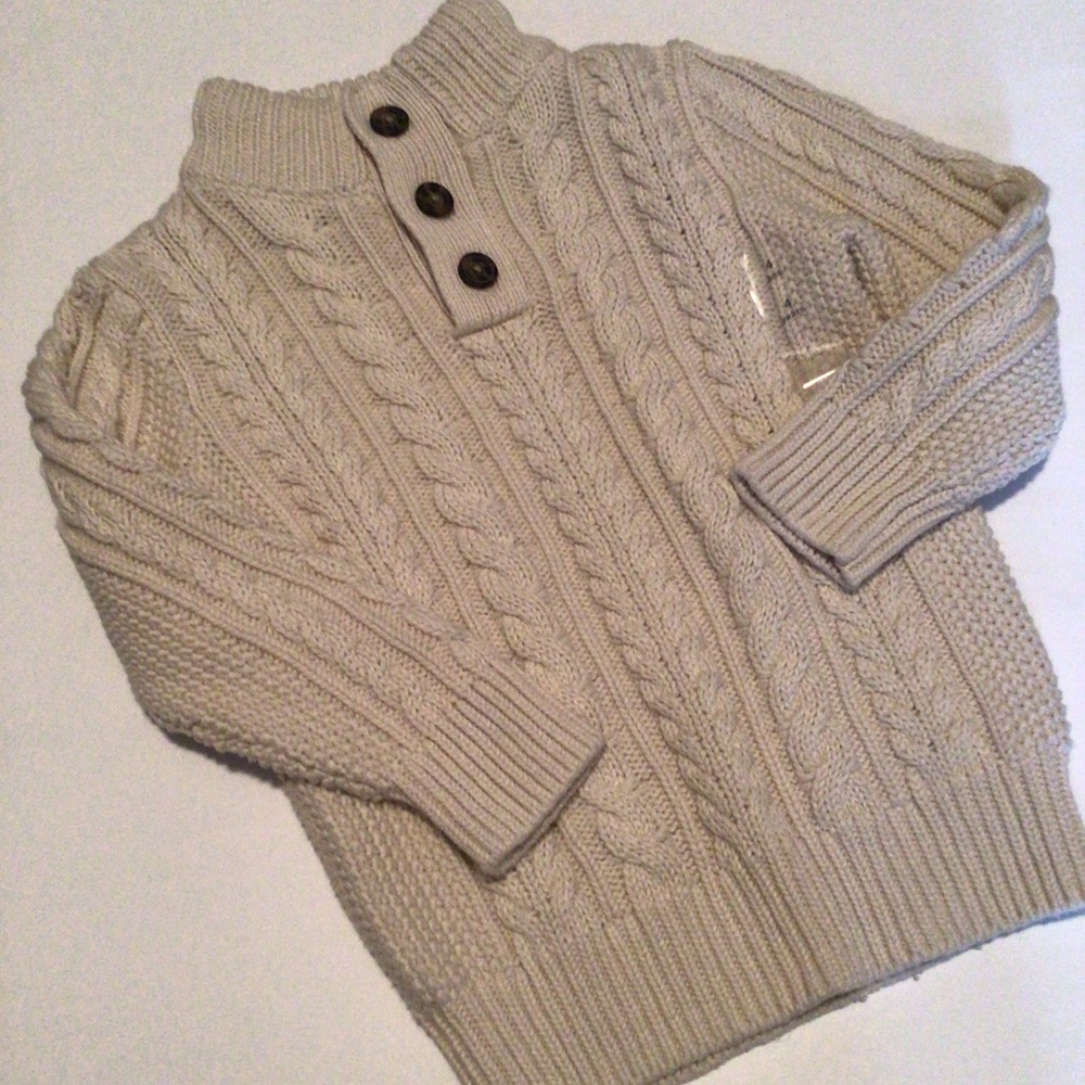 Mock Neck Cable-Knit Sweater with Sherpa Collar Lining